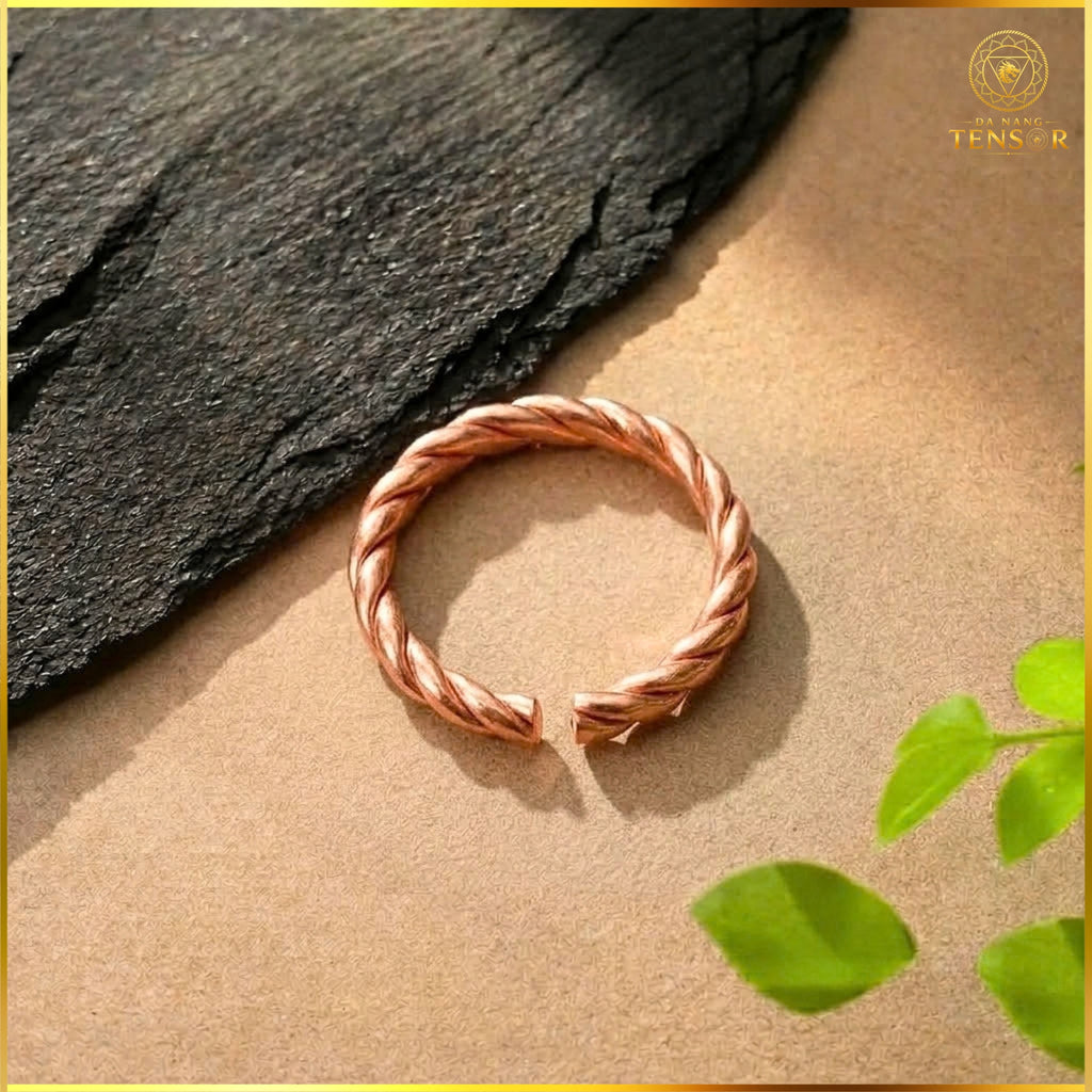 Pure Copper Tensor Ring 144Mhz - Sacred Cubit Braided Energy Harmonizer, Sacred Geometry Meditation Ring, Adjustable Spiritual Zen Gift