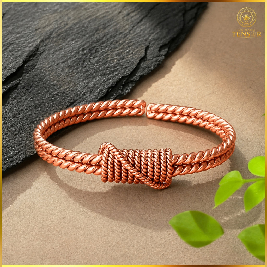 Pure Copper Double Spiral Tensor Bracelet, Handcrafted Energy Cuff, EMF Harmonizer Bangle