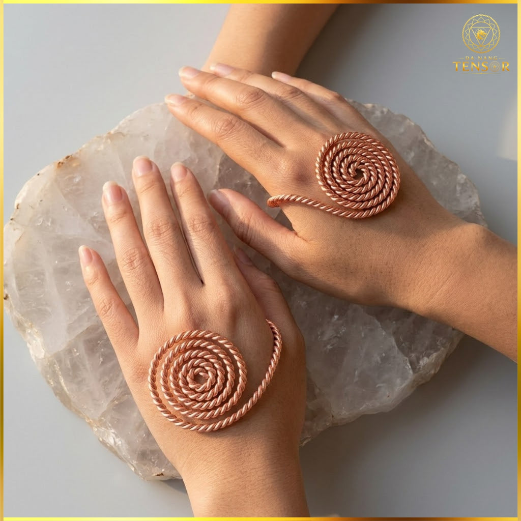 Pure Copper Spiral Hand Ring Set - Palm Chakra Energy Vortex, Tensor Ring Reiki Practice Tool, Sacred Geometry Jewelry