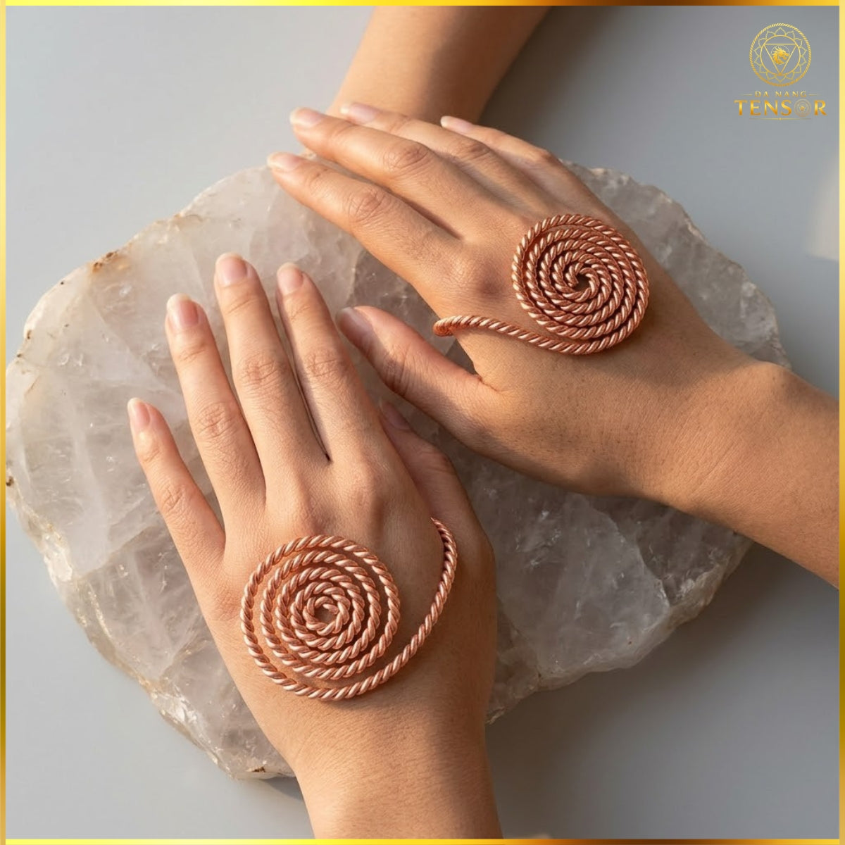 Pure Copper Spiral Hand Ring Set - Palm Chakra Energy Vortex, Tensor Ring Reiki Practice Tool, Sacred Geometry Jewelry