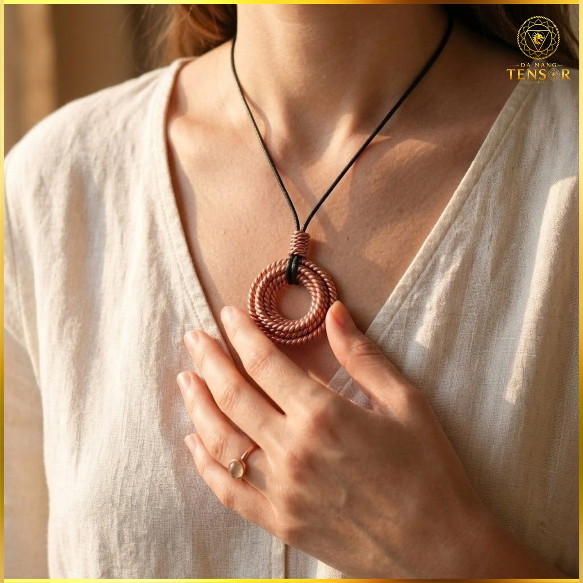 Handcrafted Pure Copper Tensor Pendant, Sacred Geometry Energy Harmonizer (144-528Hz)
