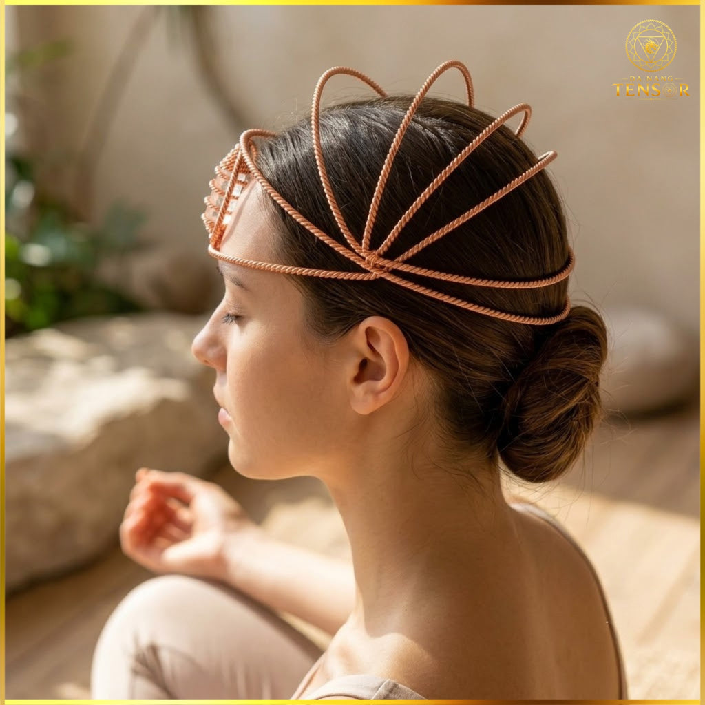 Dual Frequency Tensor Ring Crown 144Hz 177Hz - Pure Copper Vortex Headband, EMF Migraine Relief Hat, Mental Clarity, Reiki Tool