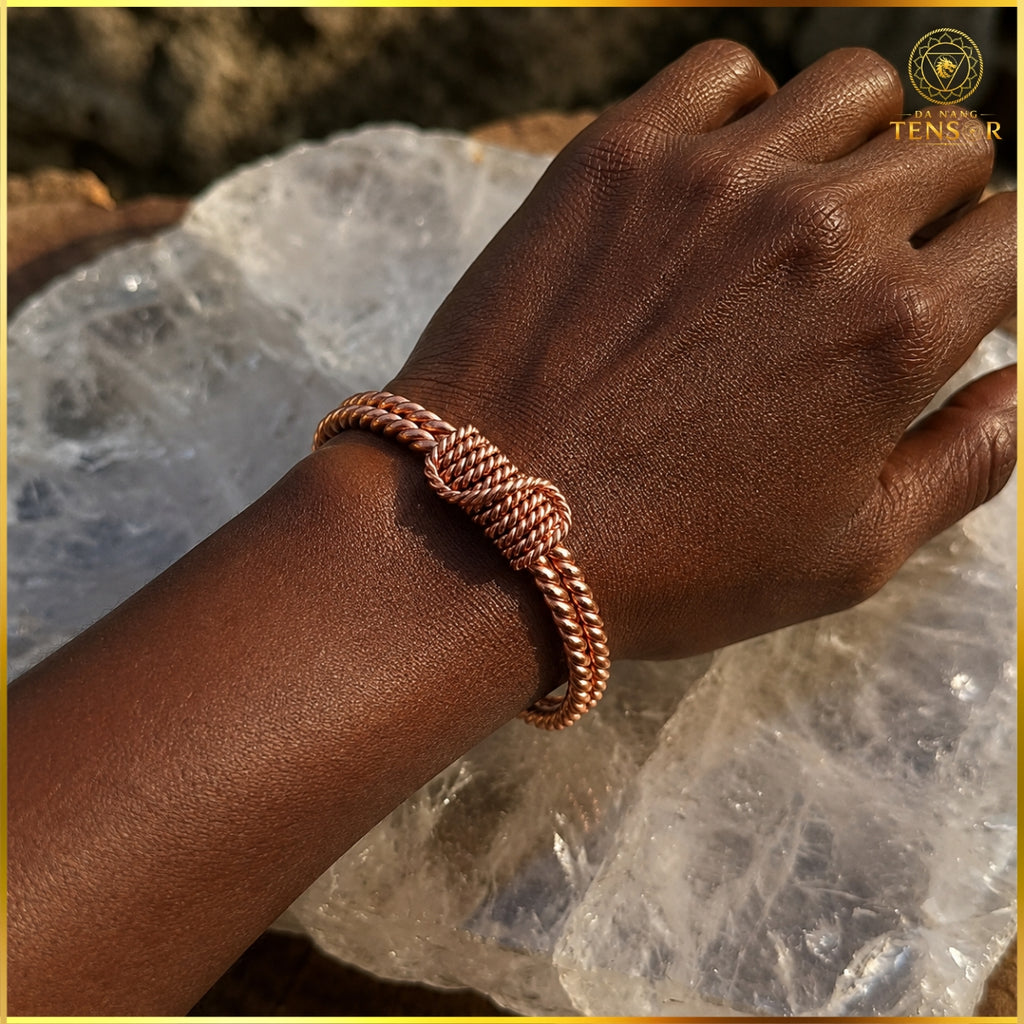 Pure Copper Double Spiral Tensor Bracelet, Handcrafted Energy Cuff, EMF Harmonizer Bangle