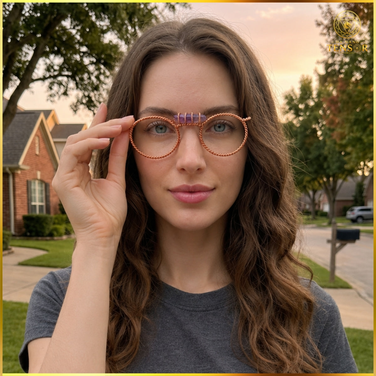 Copper Tensor Glasses, Amethyst Third Eye, Sacred Geometry Meditation Aid