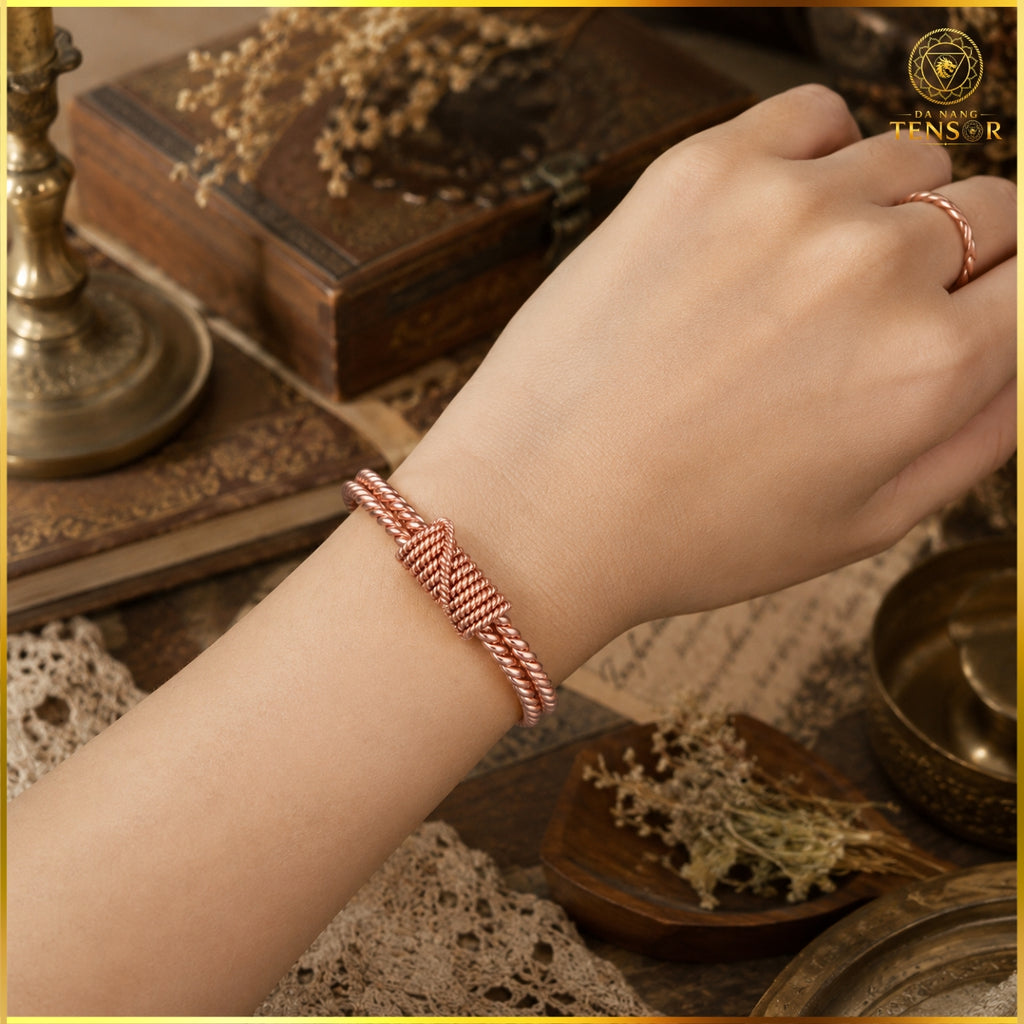 Pure Copper Double Spiral Tensor Bracelet, Handcrafted Energy Cuff, EMF Harmonizer Bangle