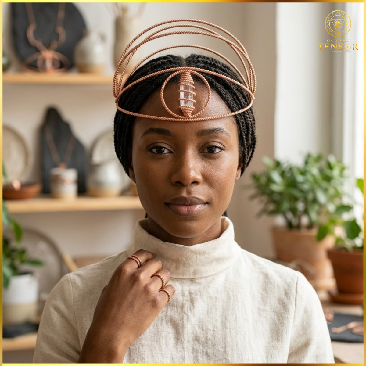 Dual Frequency Tensor Ring Crown 144Hz 177Hz - Pure Copper Vortex Headband, EMF Migraine Relief Hat, Mental Clarity, Reiki Tool