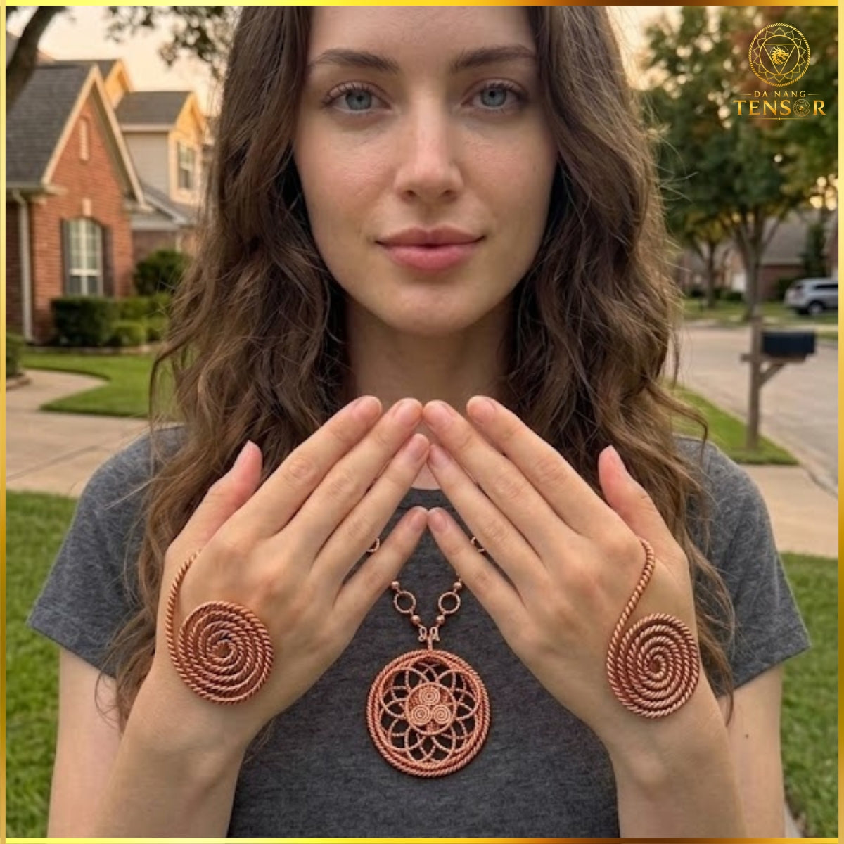 Pure Copper Spiral Hand Ring Set - Palm Chakra Energy Vortex, Tensor Ring Reiki Practice Tool, Sacred Geometry Jewelry