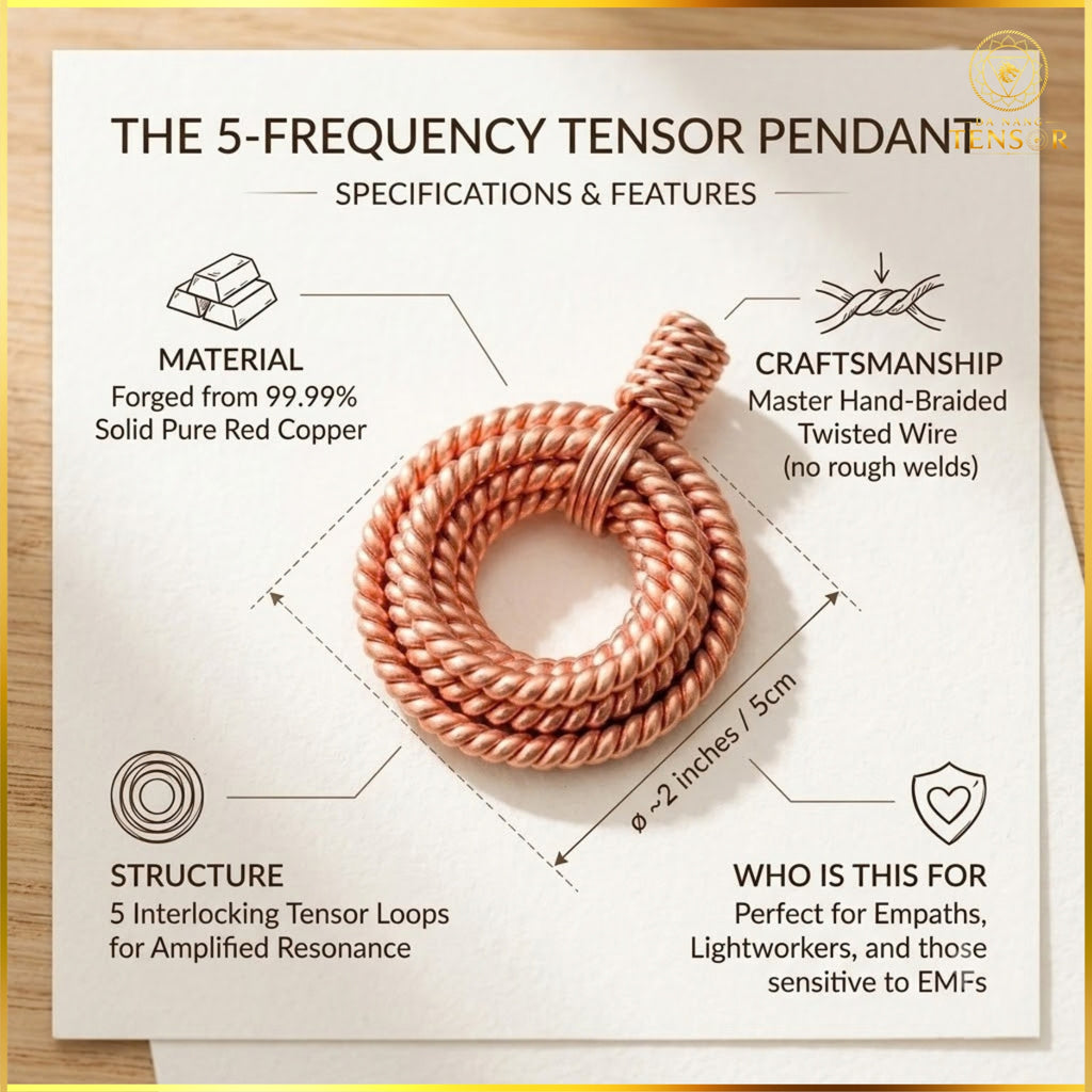 Handcrafted Pure Copper Tensor Pendant, Sacred Geometry Energy Harmonizer (144-528Hz)