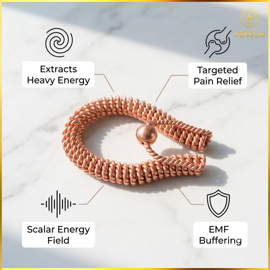 Copper Feedback Loop Tensor Ring - Energy Extractor & Natural Pain Relief Tool, Sacred Cubit 144MHz, EMF Protection