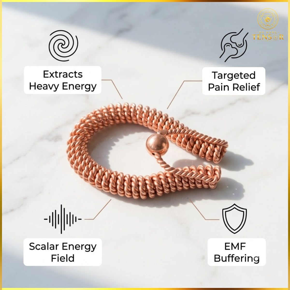 Copper Feedback Loop Tensor Ring - Energy Extractor & Natural Pain Relief Tool, Sacred Cubit 144MHz, EMF Protection