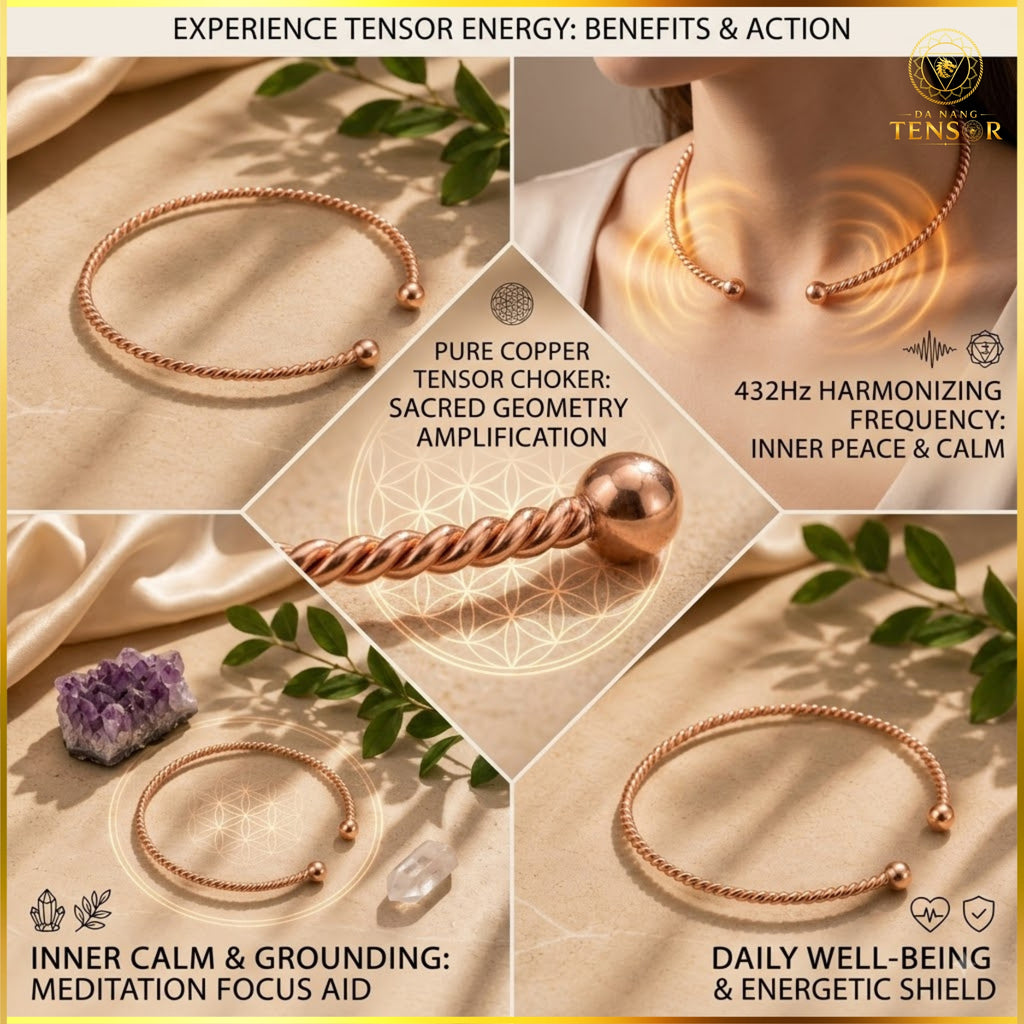 Pure Copper Tensor Necklace, 432Hz Healing Frequency Choker, Boho Spiritual Jewelry, Meditation Tool