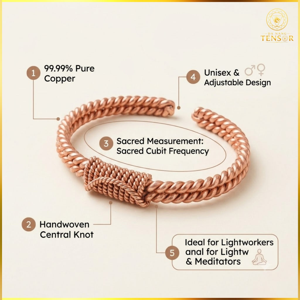 Pure Copper Double Spiral Tensor Bracelet, Handcrafted Energy Cuff, EMF Harmonizer Bangle