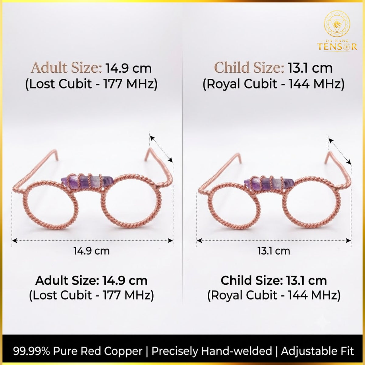 Copper Tensor Glasses, Amethyst Third Eye, Sacred Geometry Meditation Aid