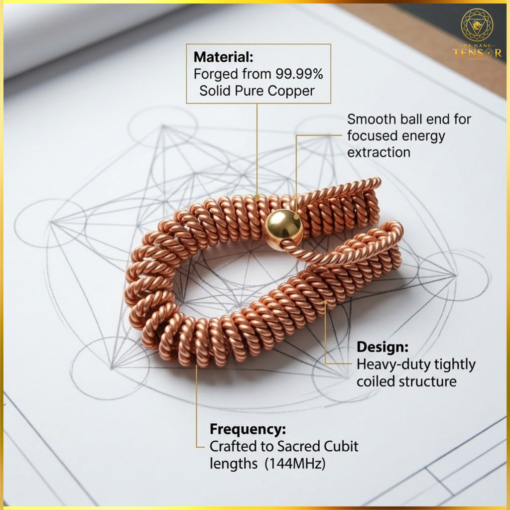 Copper Feedback Loop Tensor Ring - Energy Extractor & Natural Pain Relief Tool, Sacred Cubit 144MHz, EMF Protection