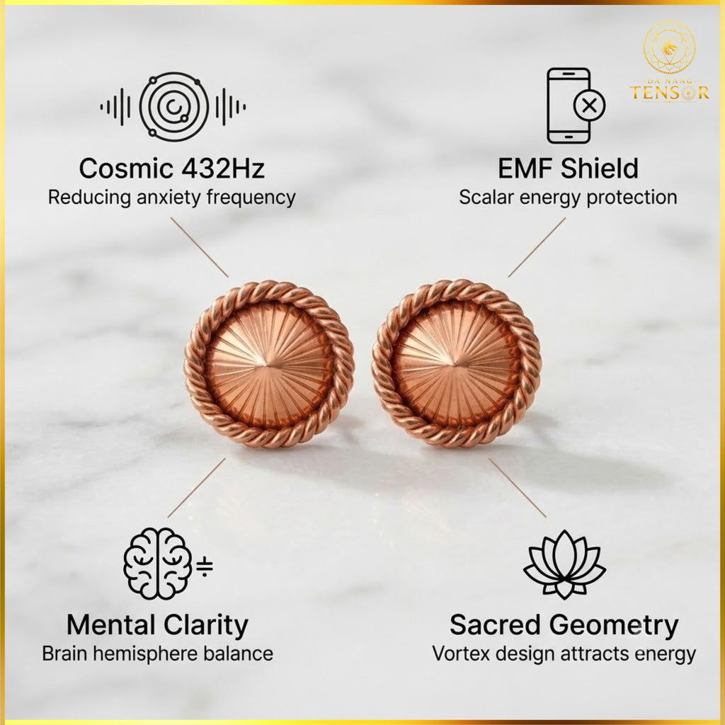 Pure Copper Tensor Ring Earrings, 432Hz Sacred Geometry Studs, Daily Energy Harmonizer, Minimalist Spiritual Zen Gift