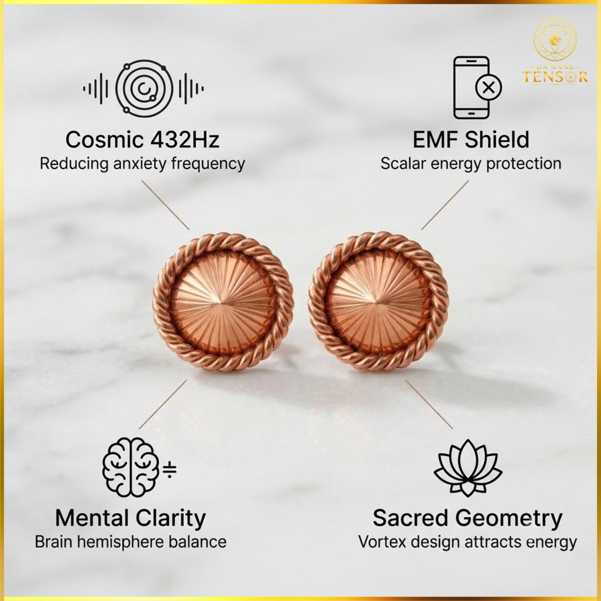 Pure Copper Tensor Ring Earrings, 432Hz Sacred Geometry Studs, Daily Energy Harmonizer, Minimalist Spiritual Zen Gift
