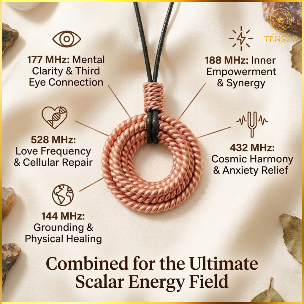 Handcrafted Pure Copper Tensor Pendant, Sacred Geometry Energy Harmonizer (144-528Hz)