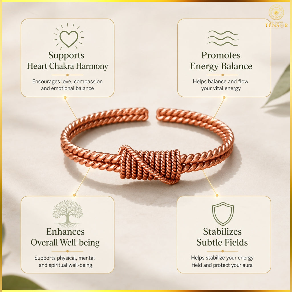 Pure Copper Double Spiral Tensor Bracelet, Handcrafted Energy Cuff, EMF Harmonizer Bangle