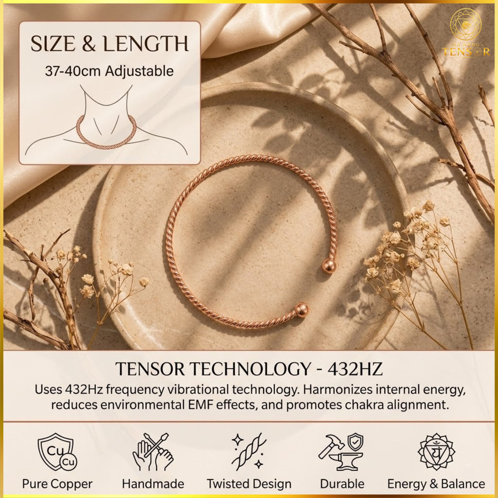 Pure Copper Tensor Necklace, 432Hz Healing Frequency Choker, Boho Spiritual Jewelry, Meditation Tool