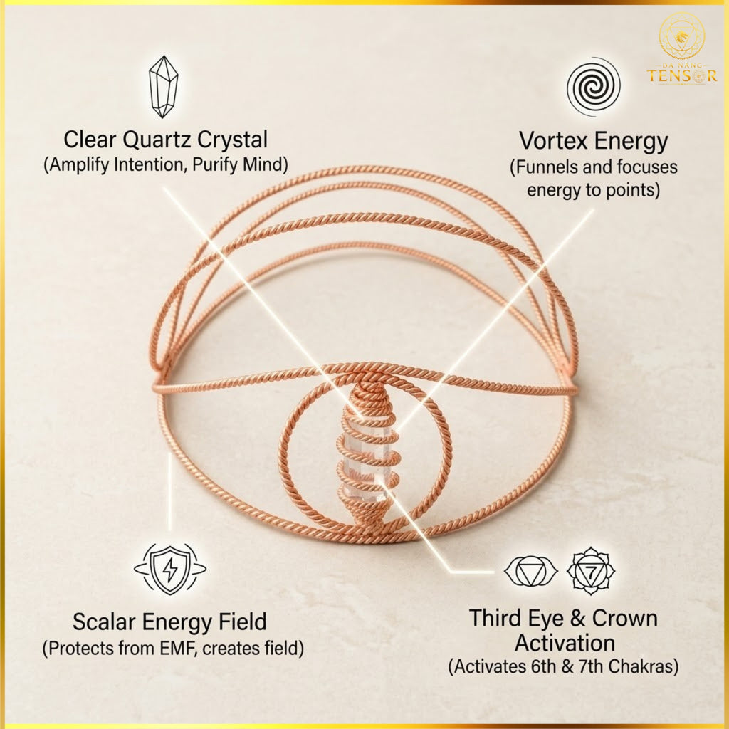 Dual Frequency Tensor Ring Crown 144Hz 177Hz - Pure Copper Vortex Headband, EMF Migraine Relief Hat, Mental Clarity, Reiki Tool