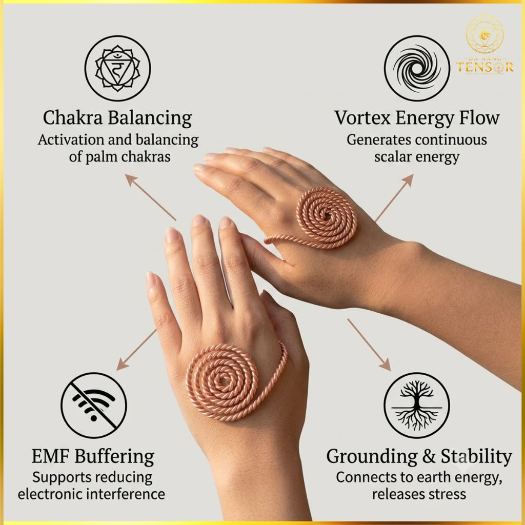 Pure Copper Spiral Hand Ring Set - Palm Chakra Energy Vortex, Tensor Ring Reiki Practice Tool, Sacred Geometry Jewelry