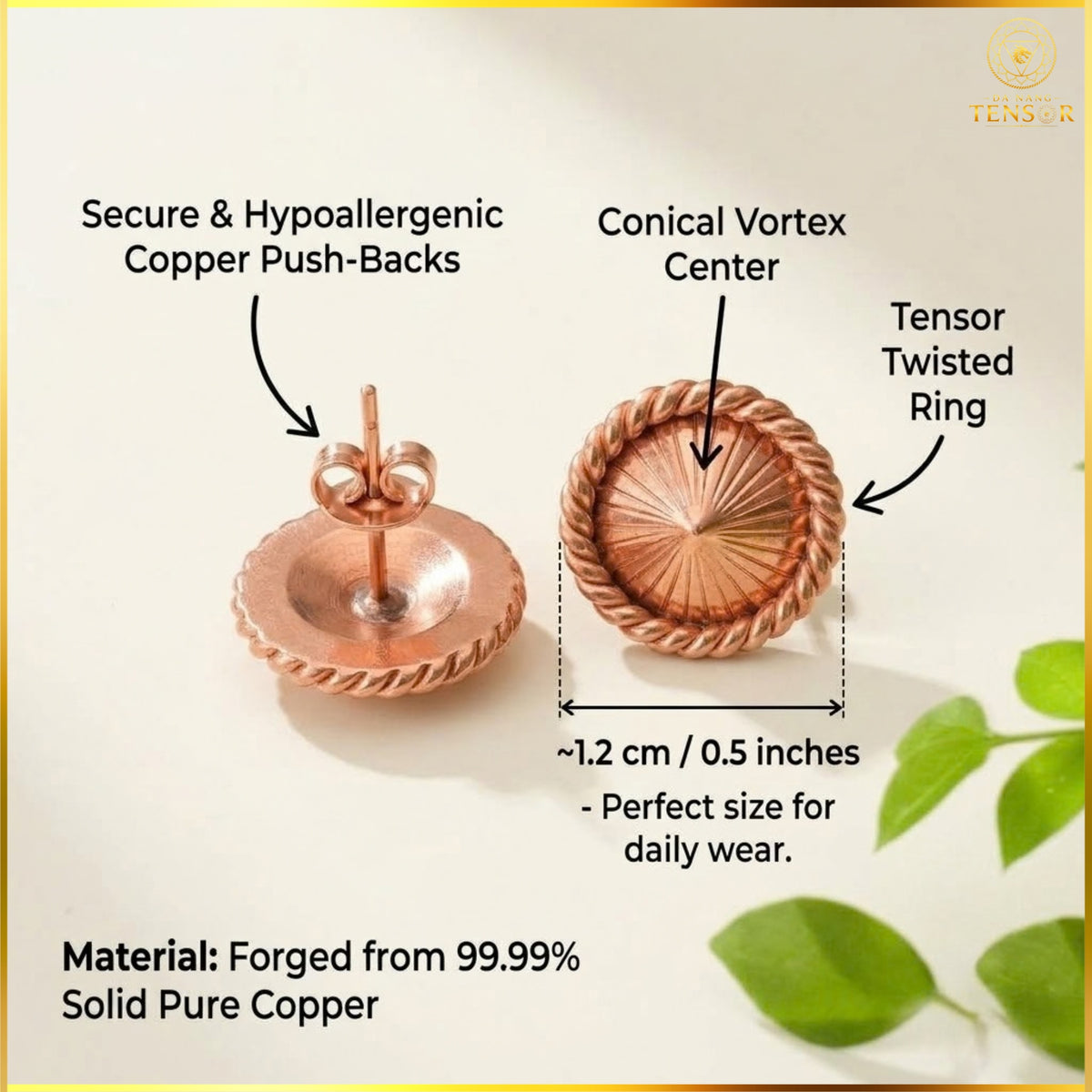 Pure Copper Tensor Ring Earrings, 432Hz Sacred Geometry Studs, Daily Energy Harmonizer, Minimalist Spiritual Zen Gift