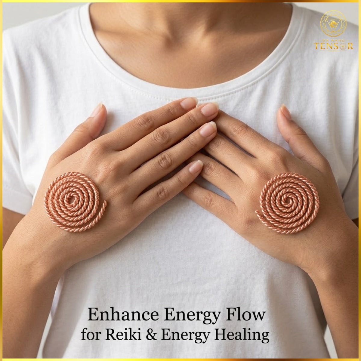 Pure Copper Spiral Hand Ring Set - Palm Chakra Energy Vortex, Tensor Ring Reiki Practice Tool, Sacred Geometry Jewelry