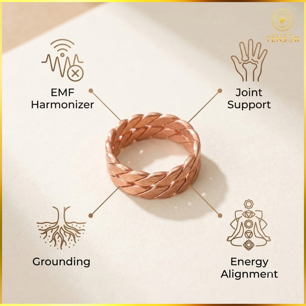 Pure Copper Tensor Ring 144Mhz - Sacred Cubit Braided Energy Harmonizer, Sacred Geometry Meditation Ring, Adjustable Spiritual Zen Gift