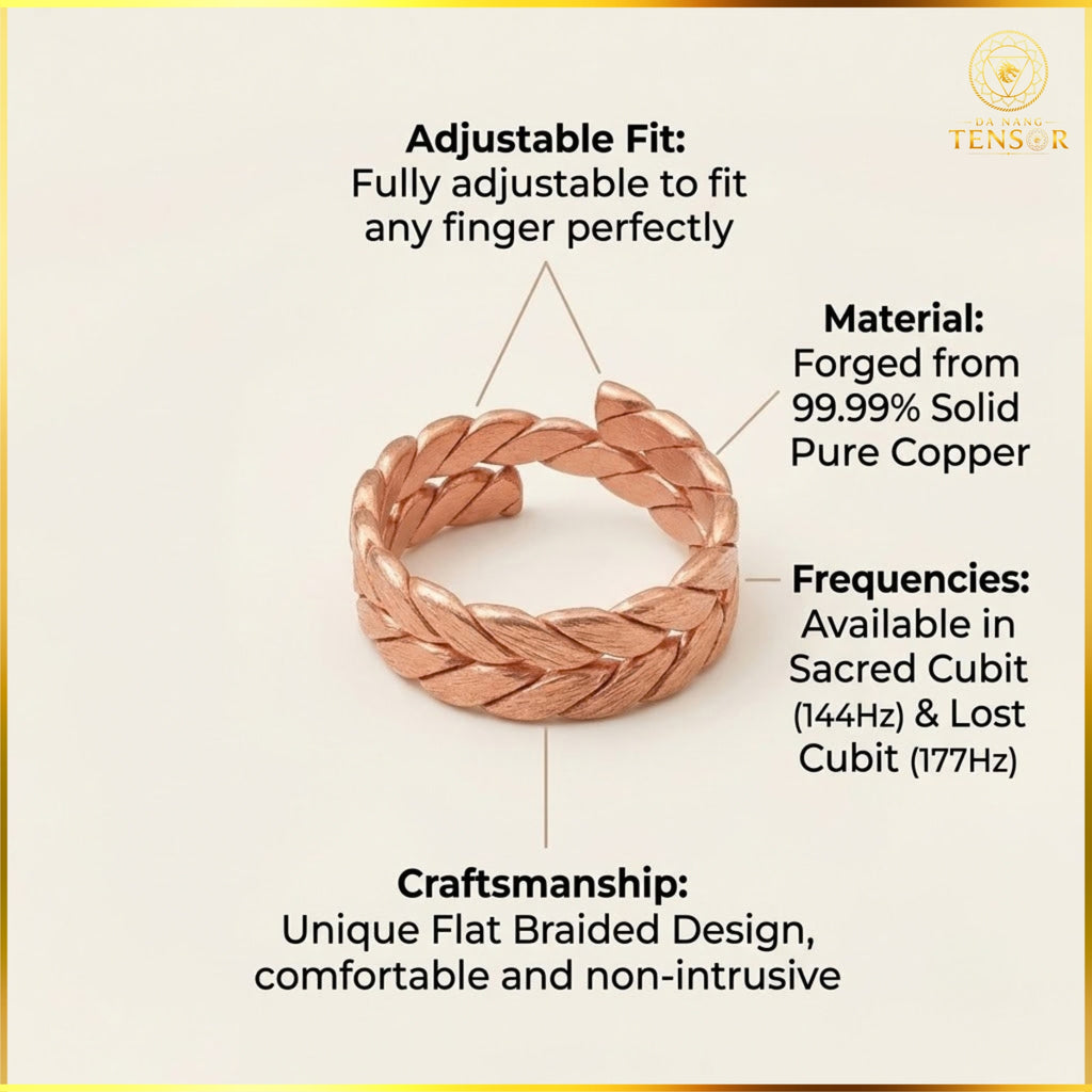 Pure Copper Tensor Ring 144Mhz - Sacred Cubit Braided Energy Harmonizer, Sacred Geometry Meditation Ring, Adjustable Spiritual Zen Gift