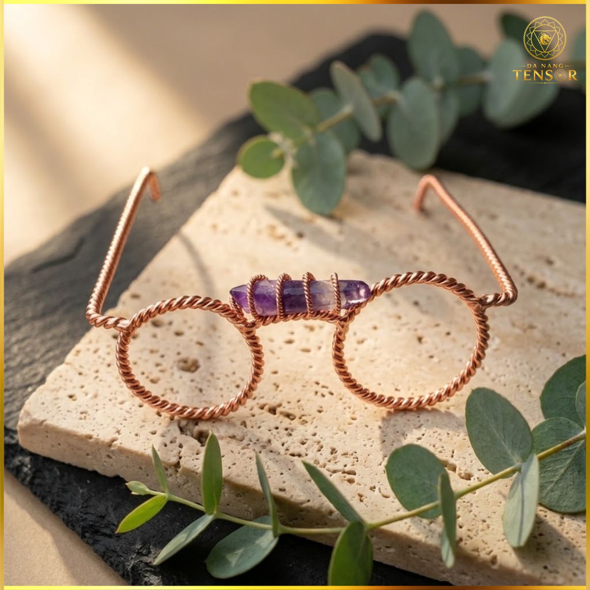 Copper Tensor Glasses, Amethyst Third Eye, Sacred Geometry Meditation Aid