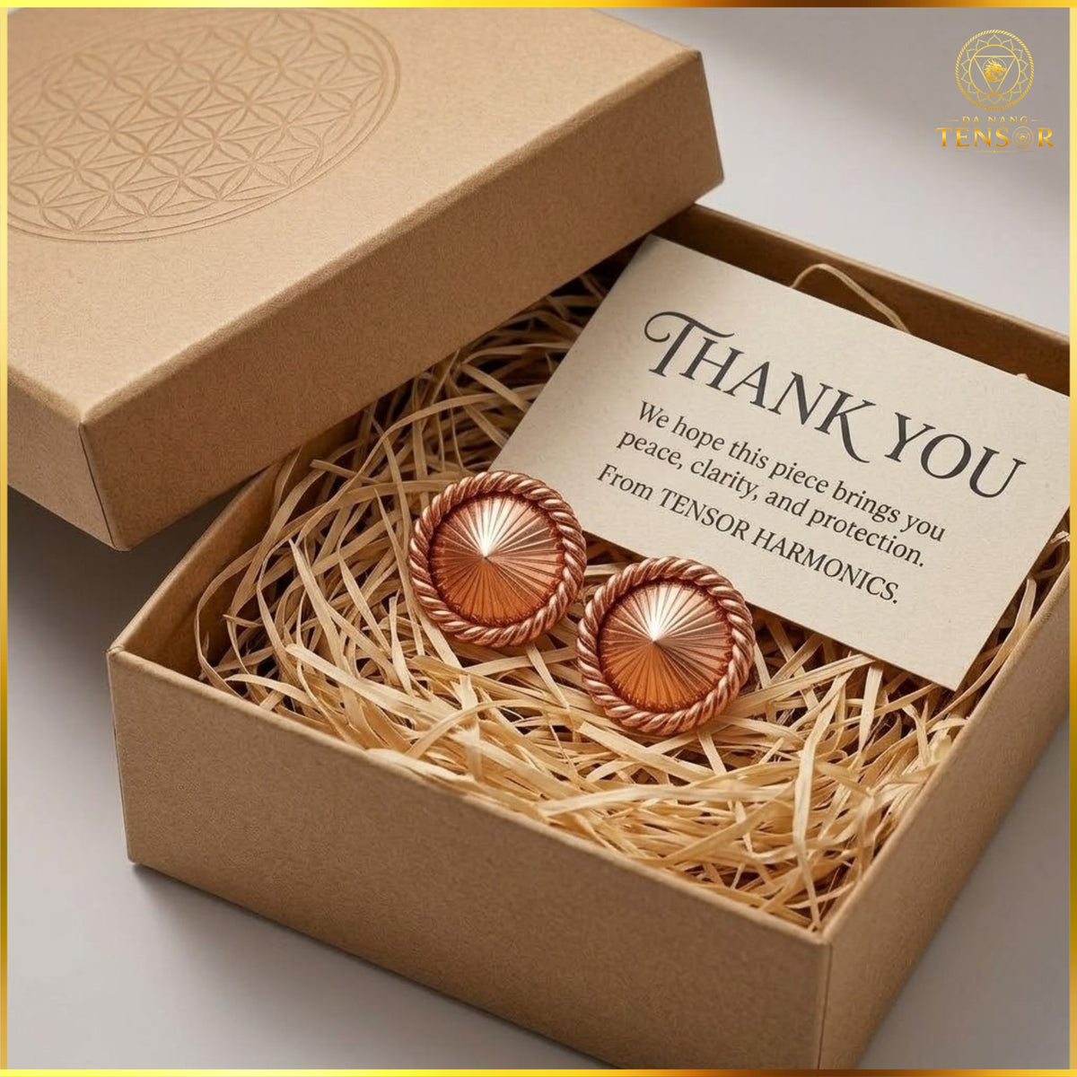 Pure Copper Tensor Ring Earrings, 432Hz Sacred Geometry Studs, Daily Energy Harmonizer, Minimalist Spiritual Zen Gift