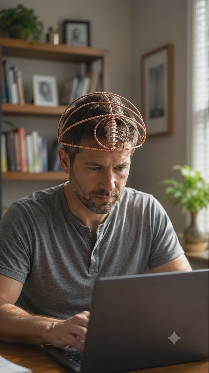 Dual Frequency Tensor Ring Crown 144Hz 177Hz - Pure Copper Vortex Headband, EMF Migraine Relief Hat, Mental Clarity, Reiki Tool